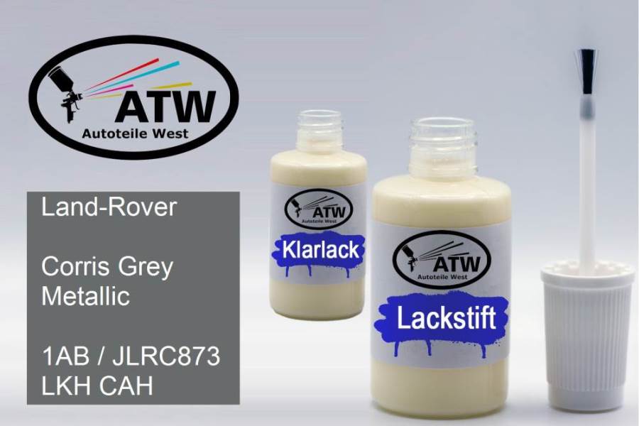 Land-Rover, Corris Grey Metallic, 1AB / JLRC873 LKH CAH: 20ml Lackstift + 20ml Klarlack - Set, von ATW Autoteile West.